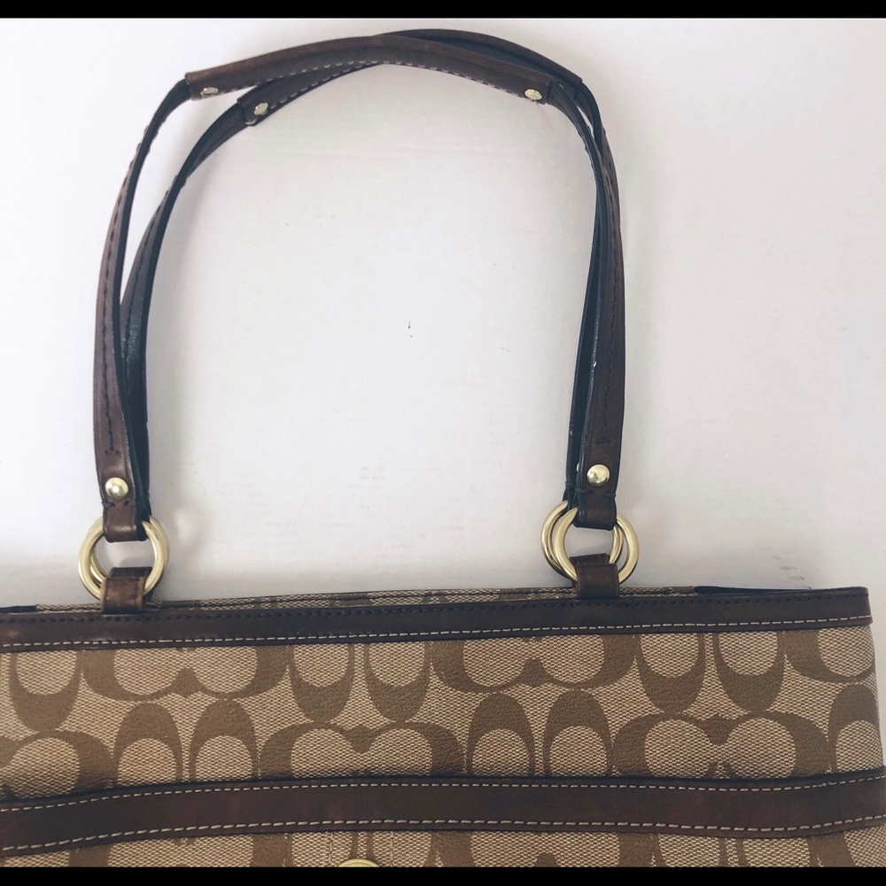 Coach Khaki Canvas Leather Handbag W est. Design - Picture 6 of 8
